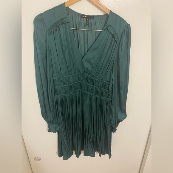 Maje Satin Dress With Ruffles - Picture 7 of 10